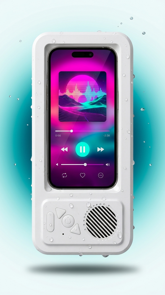 Rainody shower phone holder with built-in Bluetooth speaker